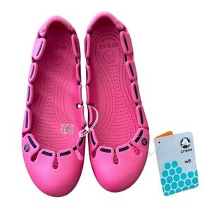 Crocs Springli Hot Pink Navy Round Toe Ballet Flats Woman’s Size 8 New With Tags